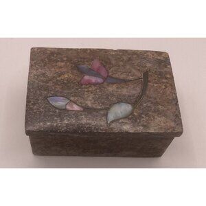 Vintage Soapstone Trinket Box with Mother of Pearl Inlay
